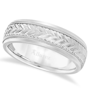 Hand Engraved Wedding Band Carved Ring in 14k White Gold 4.5mm - All