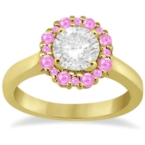 Prong Set Halo Pink Sapphire Engagement Ring 18k Yellow Gold 0.68ct - All