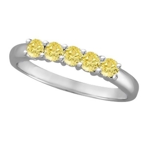 Five Stone Fancy Yellow Canary Diamond Anniversary Ring 14k White 0.50ct - All