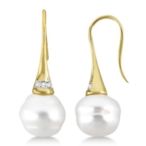 South Sea Cultured Pearl and Diamond Drop Earrings 14K Yellow Gold .04cw - All