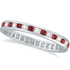 Ruby and Diamond Channel Set Ring Eternity Band 14k White Gold 1.04ctw - All