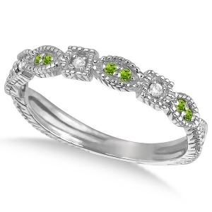 Vintage Stackable Diamond and Peridot Ring 14k White Gold 0.15ct - All