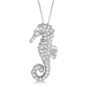 Diamond Seahorse Pendant Necklace 14k White Gold 0.29ct - All