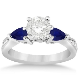 Diamond and Pear Blue Sapphire Engagement Ring 14k White Gold 0.79ct - All