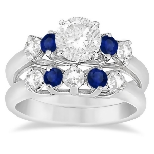 Five Stone Diamond and Sapphire Bridal Ring Set 18k White Gold 1.10ct - All