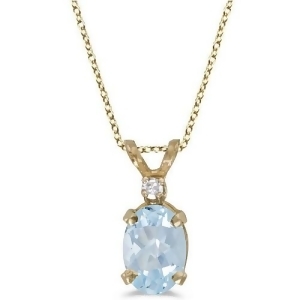 Oval Aquamarine and Diamond Solitaire Pendant 14K Yellow Gold 0.75ct - All