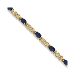 Oval Blue Sapphire Love Knot Link Bracelet 14k Yellow Gold 5.50ct - All