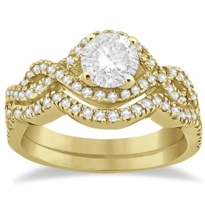 Diamond Infinity Halo Engagement Ring and Band Set 18K Yellow Gold 0.60ct - All
