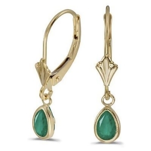 Emerald Dangling Drop Lever-Back Earrings 14K Yellow Gold 0.80ct - All