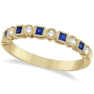 Princess Cut Sapphire and Diamond Ring Band 14k Yellow Gold 0.40ct - All