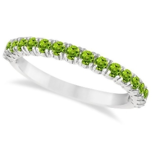 Half-eternity Pave-Set Peridot Stacking Ring 14k White Gold 0.95ct - All