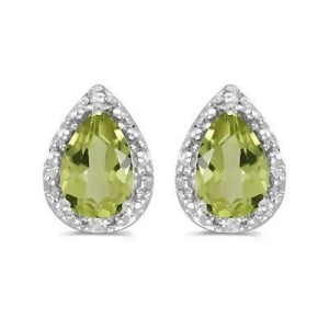 Pear Peridot and Diamond Stud Earrings 14k White Gold 1.70ct - All