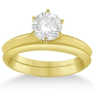 Six-prong Knife Edge Solitaire Engagment Ring Set 14k Yellow Gold - All