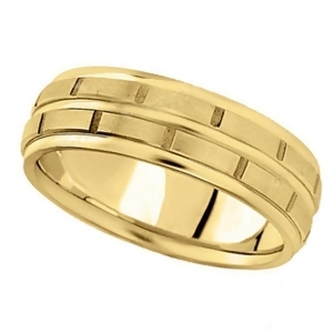 Men's Diamond Cut Carved Wedding Band in 18k Yellow Gold 7mm - All