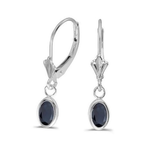 Oval Blue Sapphire Lever-back Drop Earrings 14K White Gold 1.10ct - All