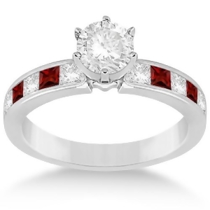 Channel Garnet and Diamond Engagement Ring 14k White Gold 0.60ct - All