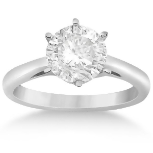 Six-prong 18k White Gold Solitaire Engagement Ring Setting - All