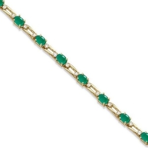 Diamond and Oval Cut Emerald Link Bracelet 14k Yellow Gold 7.50ctw - All