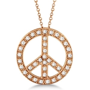 Diamond Peace Sign Pendant Necklace 14k Rose Gold 0.50ct - All