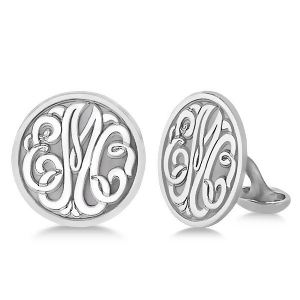 Personalized Circle Monogram Initial Cuff Links in Sterling Silver - All
