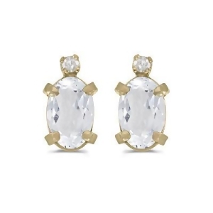 Oval White Topaz and Diamond Stud Earrings 14k Yellow Gold 1.14ct - All