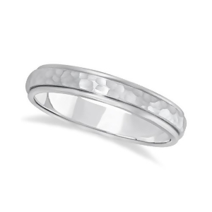Satin Hammered Finished Carved Wedding Ring Band 14k White Gold 4mm - All