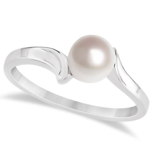 Solitaire Bypass Akoya Cultured Pearl Ring 14k White Gold 5.5mm - All
