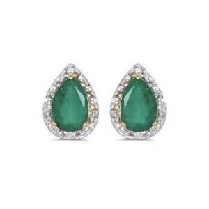 Pear Emerald and Diamond Stud Earrings 14k Yellow Gold 1.40ct - All