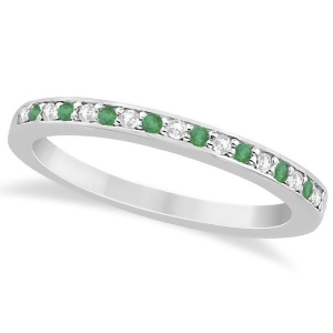 Semi-eternity Emerald and Diamond Wedding Band 14k White Gold 0.25ct - All
