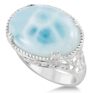 Oval Cabochon Cut Larimar Gemstone Cocktail Ring in Sterling Silver - All