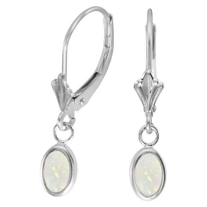 Oval Opal Bezel Leverback Earrings in 14K White Gold 0.54ct - All