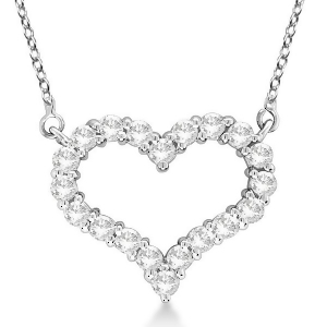 Open Heart Diamond Pendant Necklace 14k White Gold 3.10ct - All