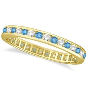 Blue Topaz and Diamond Channel-Set Eternity Ring 14k Yellow Gold 1.00ct - All
