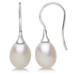 Freshwater Cultured Pearl Drop Earrings in 14K White Gold 8-8.5mm - All