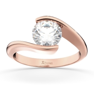 Tension Set Swirl Solitaire Engagement Ring Setting 18k Rose Gold - All