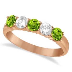 Five Stone Diamond and Peridot Ring 14k Rose Gold 1.36ctw - All