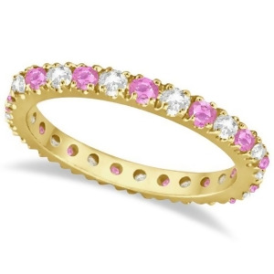 Diamond and Pink Sapphire Eternity Ring Stackable 14k Yellow Gold 0.63ct - All