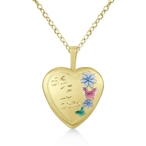 Heart Locket Pendant Quinceanera and Flower Engraved Gold Vermeil - All