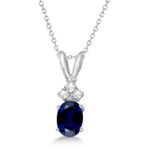 Oval Sapphire Pendant with Diamonds Pendant 14K White Gold 1.12ctw - All