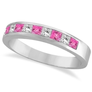 Princess Channel-Set Diamond and Pink Sapphire Ring Band 14k White Gold - All