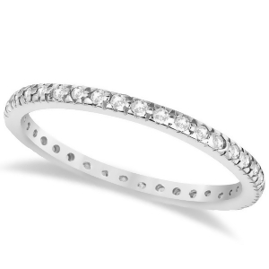 Pave Diamond Eternity Ring Anniversary Band 14K White Gold 0.26ct - All