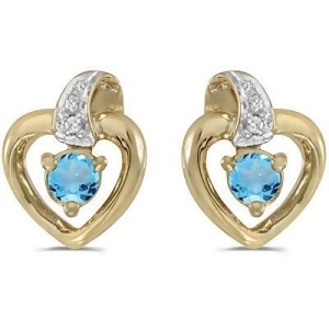 Blue Topaz and Diamond Heart Earrings 14k Yellow Gold 0.20ctw - All
