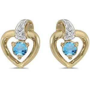 Blue Topaz and Diamond Heart Earrings 14k Yellow Gold 0.20ctw - All