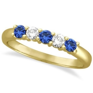 Five Stone Blue Sapphire and Diamond Ring 14k Yellow Gold 0.50ctw - All