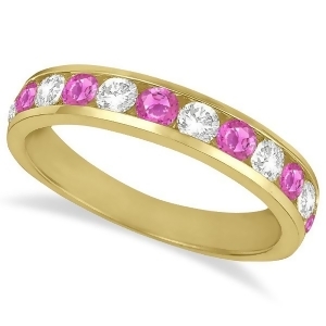 Channel-set Pink Sapphire and Diamond Ring Band 14k Yellow Gold 1.20ct - All