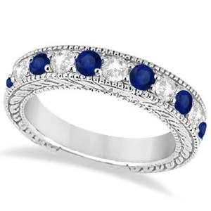 Antique Diamond and Sapphire Wedding Ring Band 18k White Gold 1.46ct - All