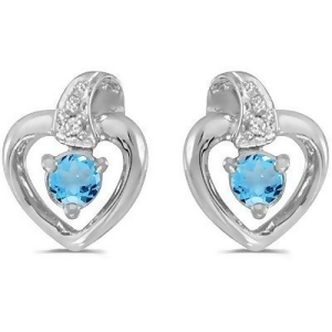 Blue Topaz and Diamond Heart Earrings 14k White Gold 0.20ctw - All