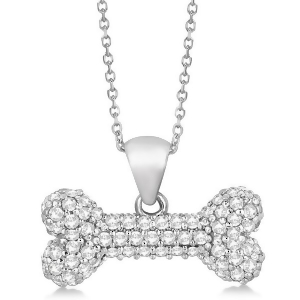 Pave Diamond Dog Bone Pendant Necklace 14K White Gold 0.80ct - All