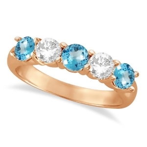 Five Stone Diamond and Blue Topaz Ring 14k Rose Gold 1.92ctw - All