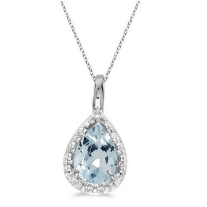 Pear Shaped Aquamarine Pendant Necklace 14k White Gold 0.60ct - All